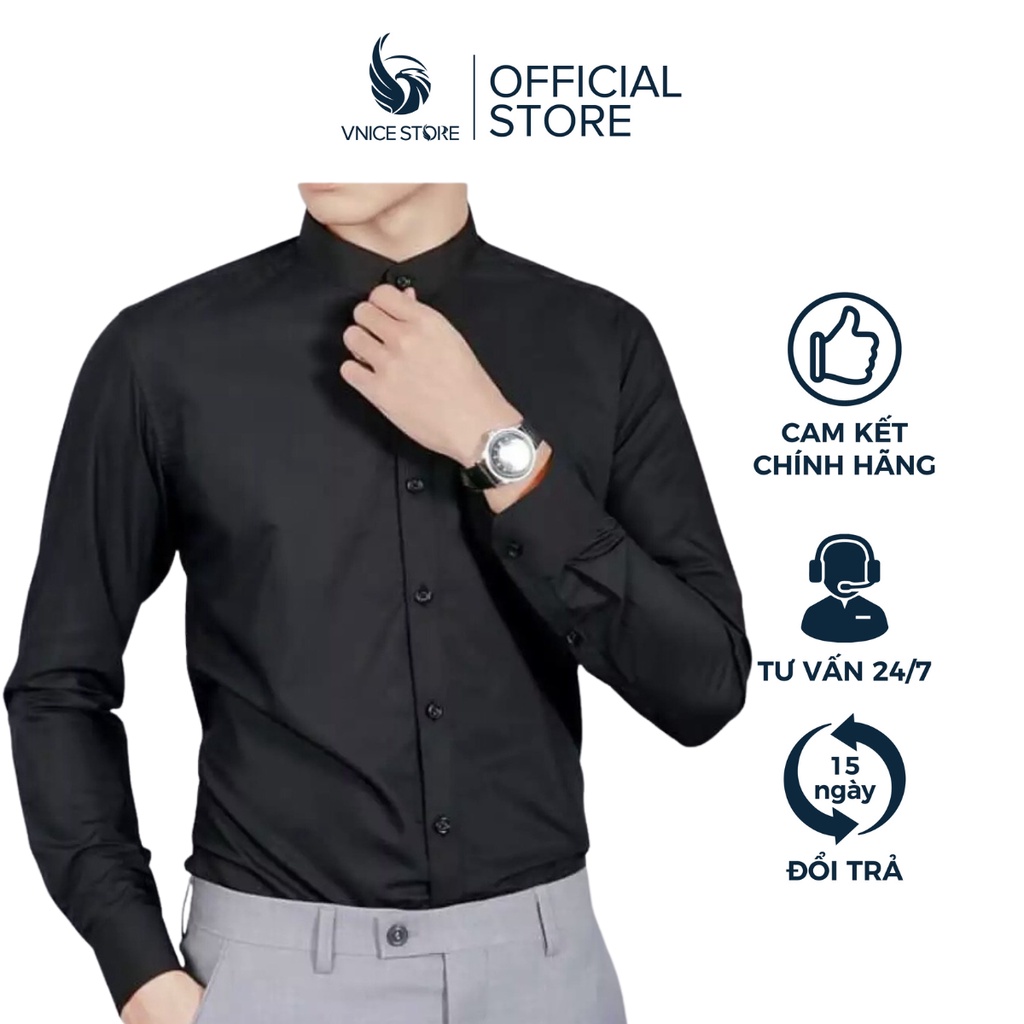Áo Sơ Mi Nam Chất Cotton Trơn Mát Cổ Trụ Dáng Hàn Quốc Chuẩn Đẹp Sang Trọng VNICESTORE