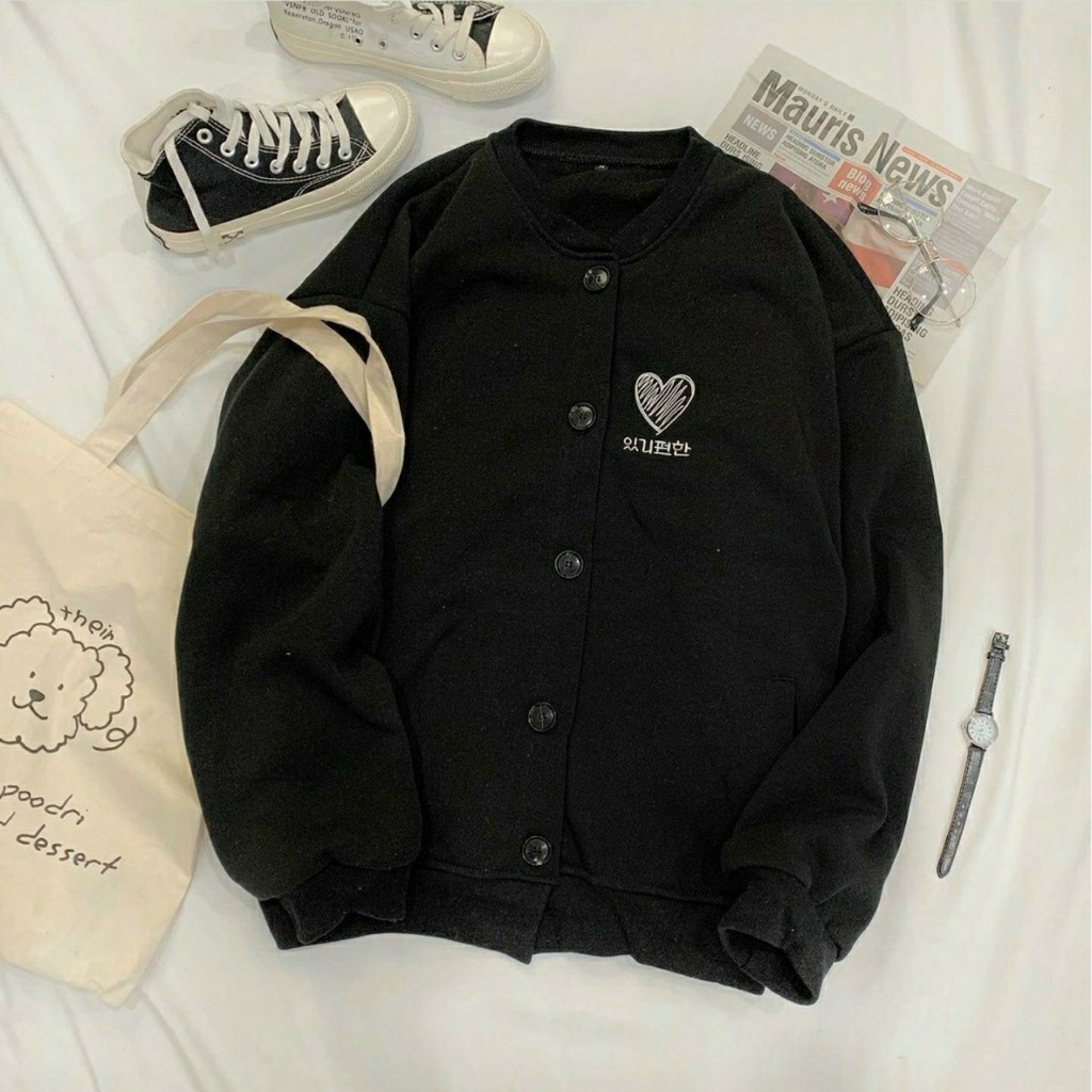 Áo hoodie, áo khoác thun nỉ NGOẠI CADIGAN THÊU TIM from rộng dài mềm mịn thoáng mát | BigBuy360 - bigbuy360.vn