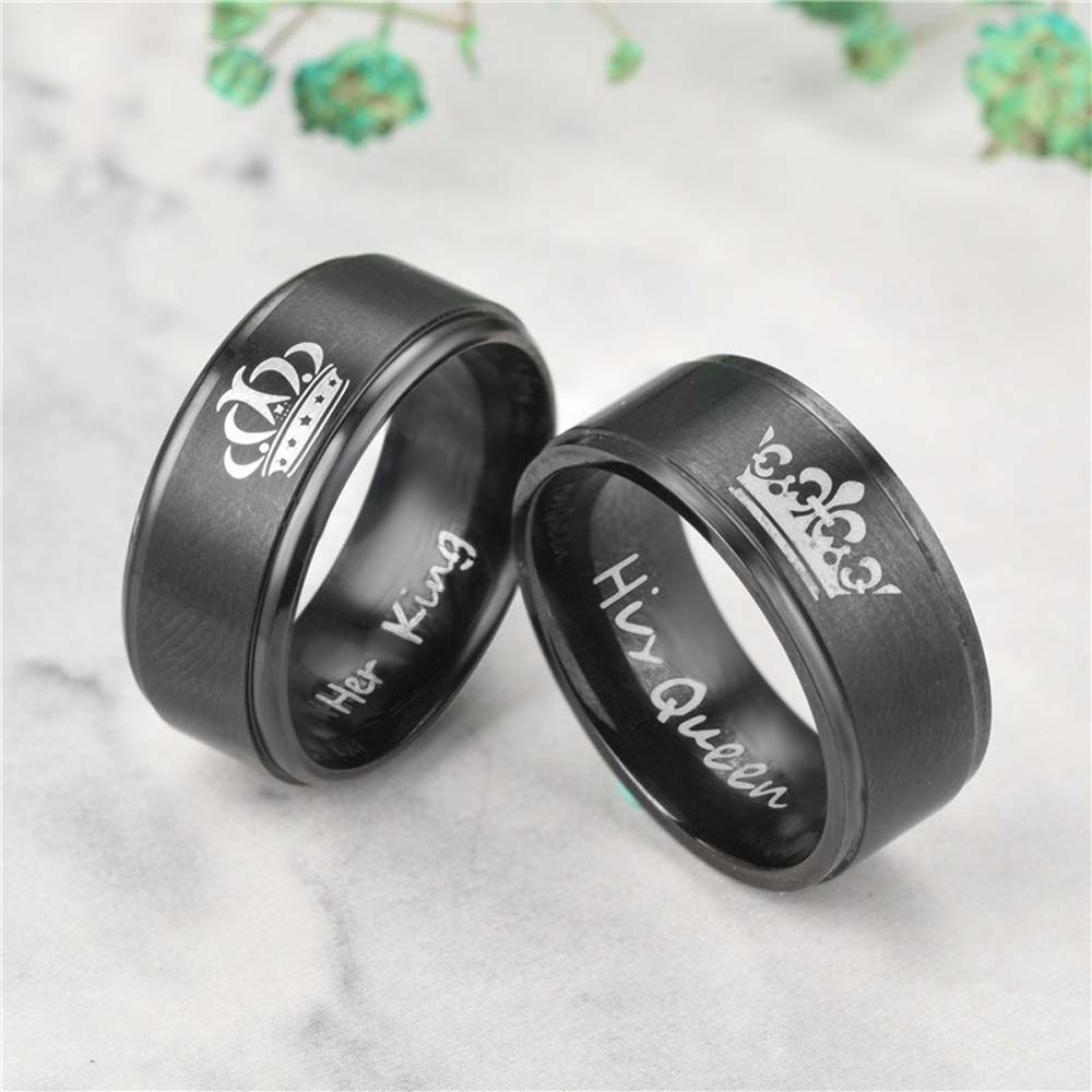 Nhẫn Đôi His Queen Her King Bằng Thép Không Gỉ Thời Trang Hàn Quốc Cho Nam Và Nữ