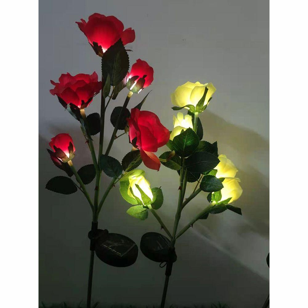 LONTIME 5 Heads Colorful Flower LED Lamp 5 Heads Landscape Lamps Rose Solar Lights Realistic for Garden Patio Yard Pathway Waterproof Lawn Decoration Outdoor Decorative Light/Multicolor