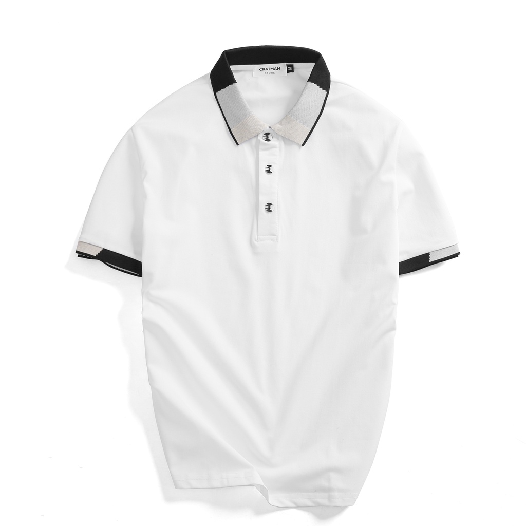 Áo polo nam Basic CRATMAN vải cá sấu Cotton 4 chiều xuất xịn,chuẩn form, sang trọng - thanh lịch - BC trắng
