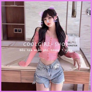 Áo Trễ Vai Tay Dài Phối Nút