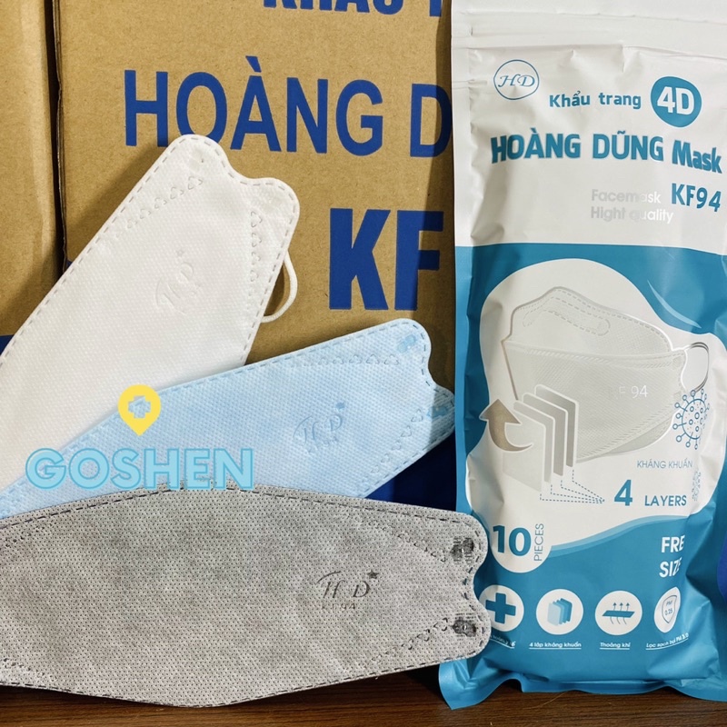 Sỉ 1 thùng 300 cái Khẩu Trang Y Tế Kháng Khuẩn 4D Hoàng Dũng Mask KF94, Đạt Chuẩn Hàn Quốc, Kháng Khuẩn, Chống Bụi Mịn