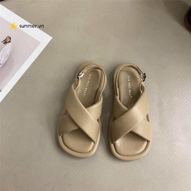 Giày Sandal Đế Bệt Dày Phong Cách Hàn Quốc Thời Trang Mùa Hè Hàng Mới 2022 Dành Cho Nữ