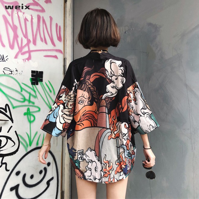 ⭐mùa hè Áo Khoác Kimono Phong Cách Trung Hoa Cho Nam Và Nữ Áo khoác kimono phong cách Harajuku họa tiết độc đáo thời trang cho nữ