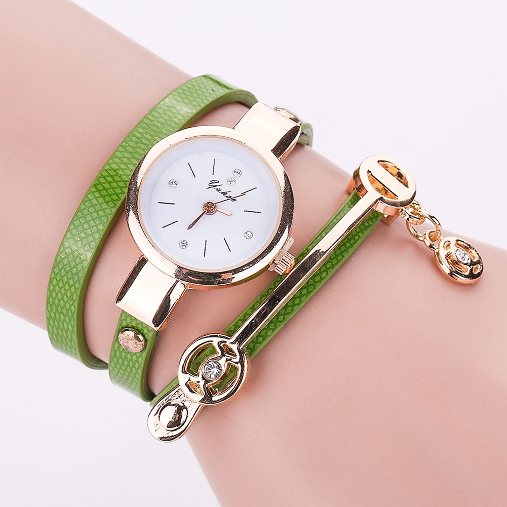 MACmk Women Rhinestone Multilayer Bracelet Faux Leather Strap Analog Quartz Wristwatch