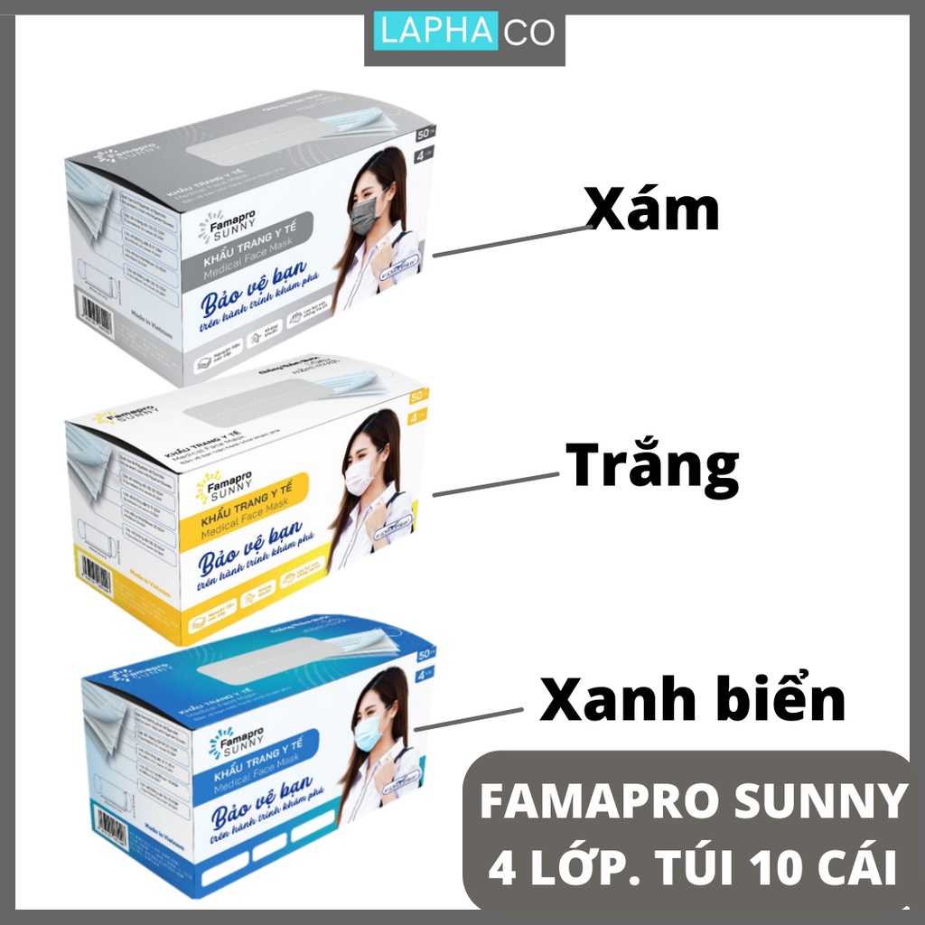 Khẩu trang y tế 4 lớp kháng khuẩn Nam Anh FAMAPRO Túi 10 cái