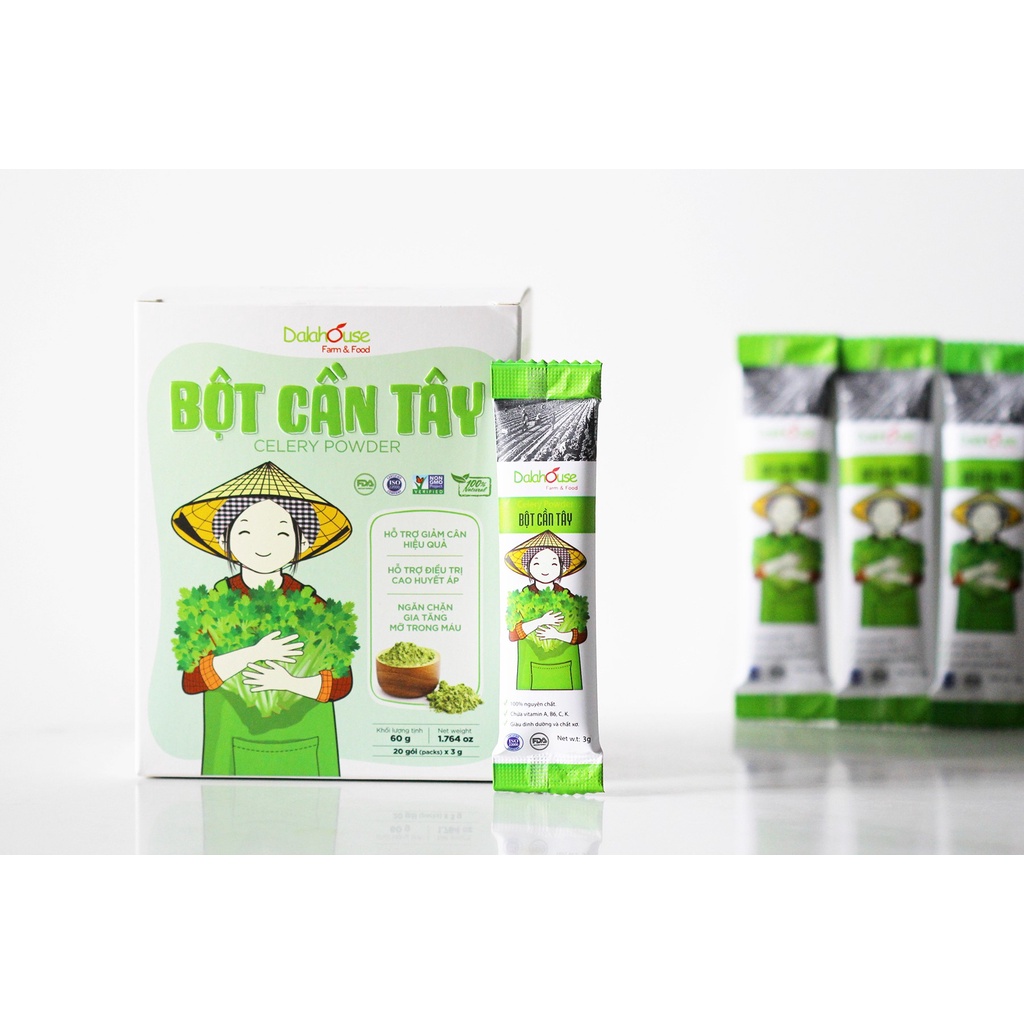 Gói 3G tiện dụng - BỘT CẦN TÂY nguyên chất sấy lạnh 100% Dalahouse - Thanh lọc cơ thể - Hsd: 5/2024 - Shanti