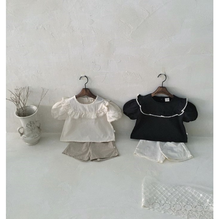 Bộ Áo Liền Quần Tay Phồng Màu Đen Thời Trang Mùa Hè Xinh Xắn Cho Bé Gái