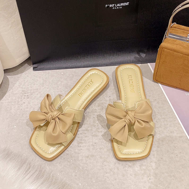 Dép sandal IELGY đế phẳng gắn nơ thời trang Hàn Quốc cho nữ