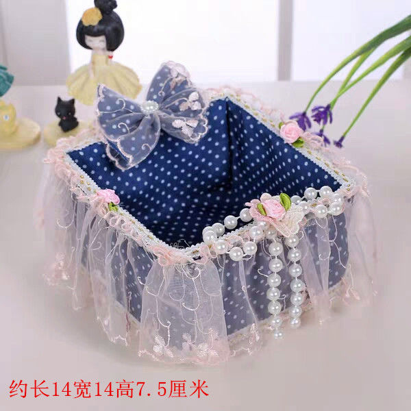 Handmade Vine Woven Straw Basket Desktop Storage Box Cosmetics Basket Sundries Basket Lace Fabric Key Remote Control Storage Basket