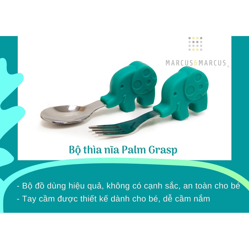 [Mã BMBAU50 giảm 7% tối đa 50K đơn 99K] Bộ thìa nĩa tập ăn cho bé Palm Grasp Marcus &amp; Marcus, từ 18 tháng - Ollie