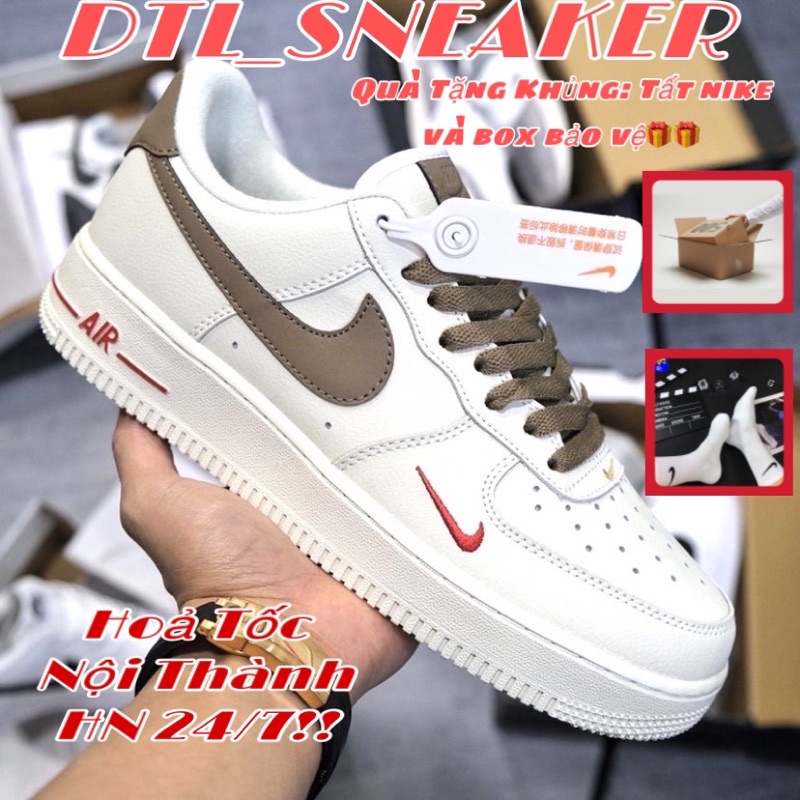 Giày Sneaker Nike_Air Force 1 Vệt nâu, thể thao nam nữ AF1 nâu trắng, full bill + box bảo vệ