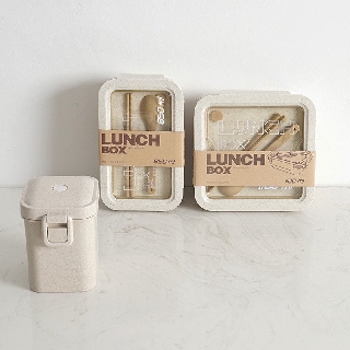 Hộp Cơm Đựng Giữ Nhiệt Lúa Mạch 2 Ngăn Lunch Box Tặng Kèm Bộ Đũa Thìa