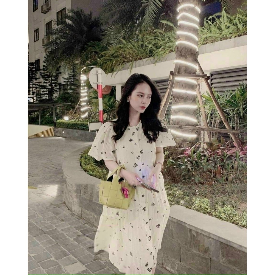 Váy bầu sơ mi thời trang hoa nhí 2 lớp, đầm bầu công sở mặc hè cực xinh