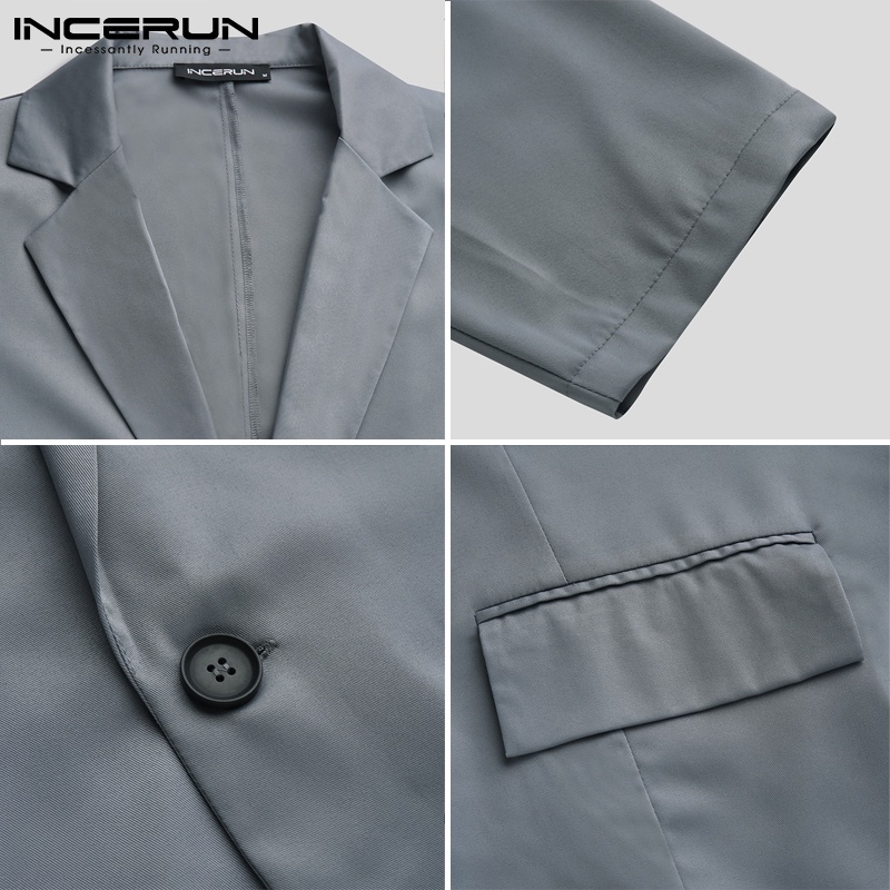 Áo blazer INCERUN màu trơn tay dài phối một nút phong cách Hàn Quốc thời trang cho nam