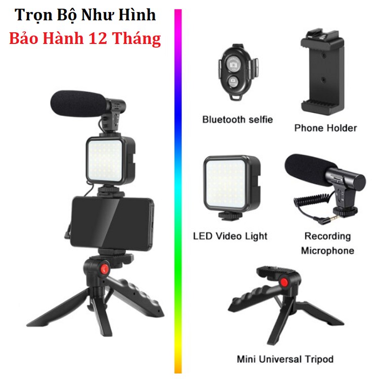 Giá Đỡ Điện Thoại Kèm Micro Thu Âm, Có Đèn LED Quay Vlog Shot Kit - Chụp Ảnh - Quay Video - TikTok - Livestream