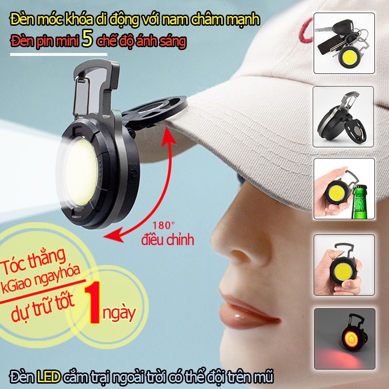 Đèn COB Mini Đa Năng Sạc USB Có Móc Khóa Tiện Dụng Đèn Đội Đầu