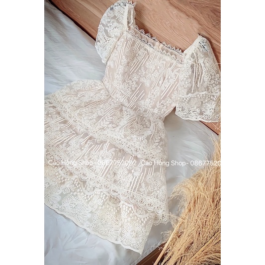 Váy ren 3 tầng tay bồng tiểu thư-Váy thiết kế- Váy ren cộc tay V20 (ảnh thật shop tự chụp) | BigBuy360 - bigbuy360.vn