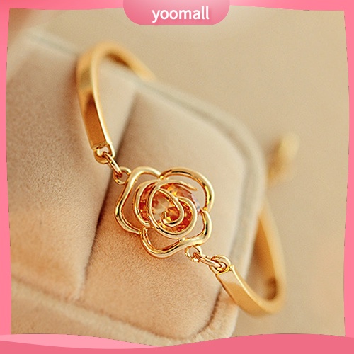 Vòng Tay Mạ Vàng Hình Hoa Hồng Đính Đá Lấp Lánh Cho Nữ