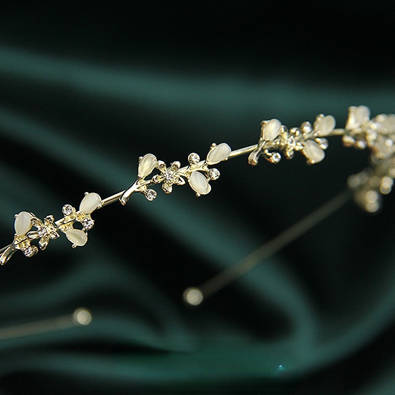 Băng Đô Cài Tóc Đính Đá Opal Kim Loại Phong Cách Retro Xinh Xắn