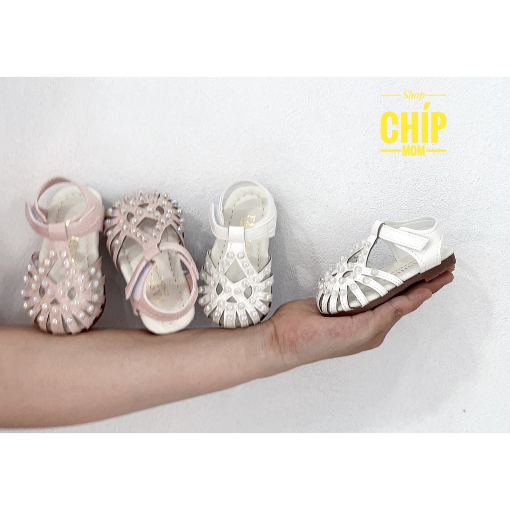sandal bé gái dép rọ tập đi cho bé bảo vệ chân đính ngọc chắc chăn hồng trắng size tiểu da PU mềm full box A13 (có video