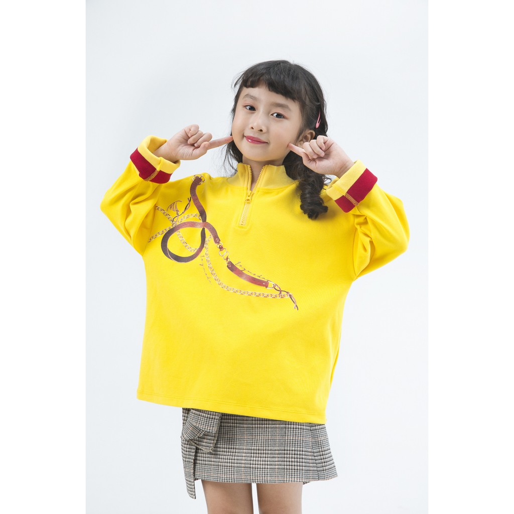 Áo thun dài tay cổ khóa kéo bé gái IVY moda MS 58G0670