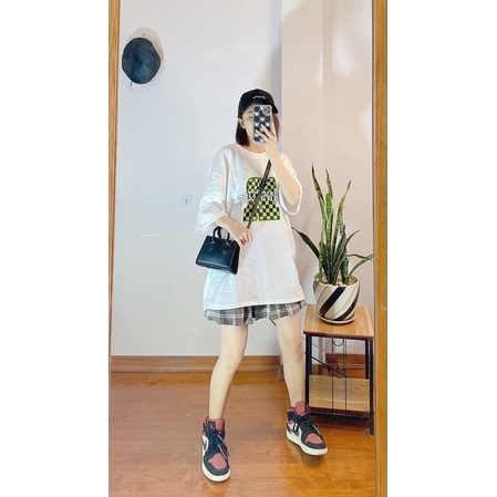 Áo thun form rộng in hình chữ R caro/Áo phông unisex tay lỡ oversize chất thun cotton phong cách ulzzang RÔ STORE AT72 | BigBuy360 - bigbuy360.vn