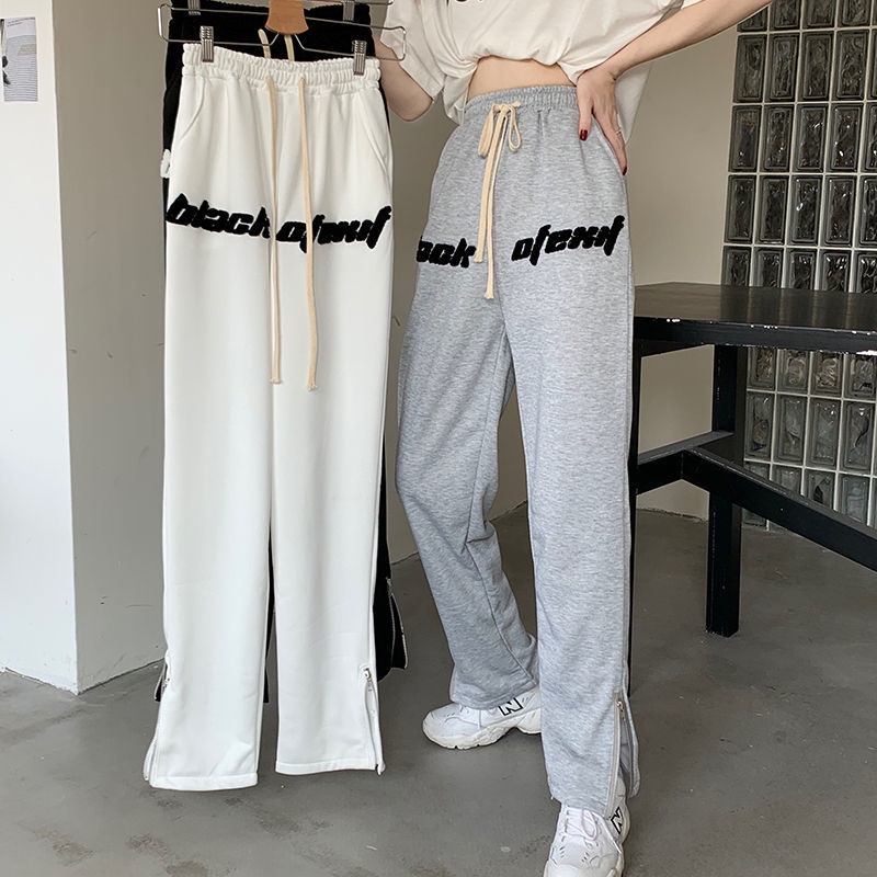 Quần ống rộng Có Khóa Kéo In Chữ Thiết Kế Mới Năng Động Thời Trang Dành Cho Nữ