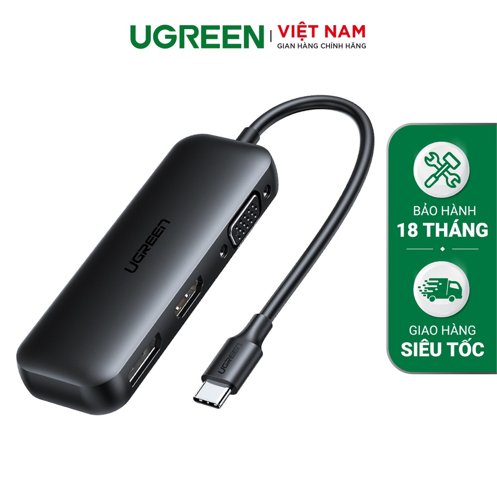 Bộ chuyển đổi đa năng UGREEN 60568 Chuyển đổi Type-C sang HDMI + VGA + DP - Vỏ hợp kim