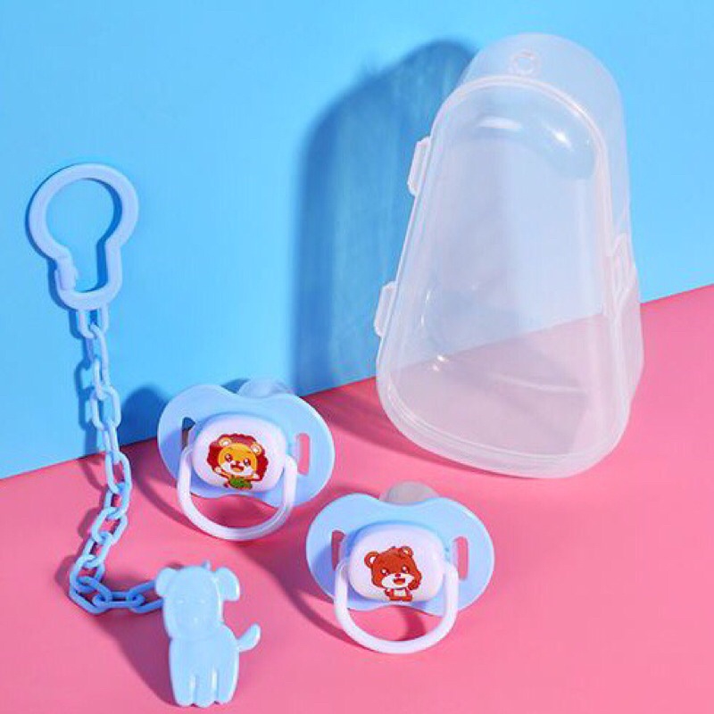 Ti Giả Cho Bé Sơ Sinh Kèm dây Đeo Chống Rơi Cho bé Hộp 2 Núm Vú Cao Cấp