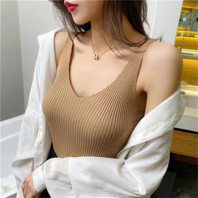 Áo Dệt Kim Sát Nách Cổ Chữ V Thời Trang Cho Nữ