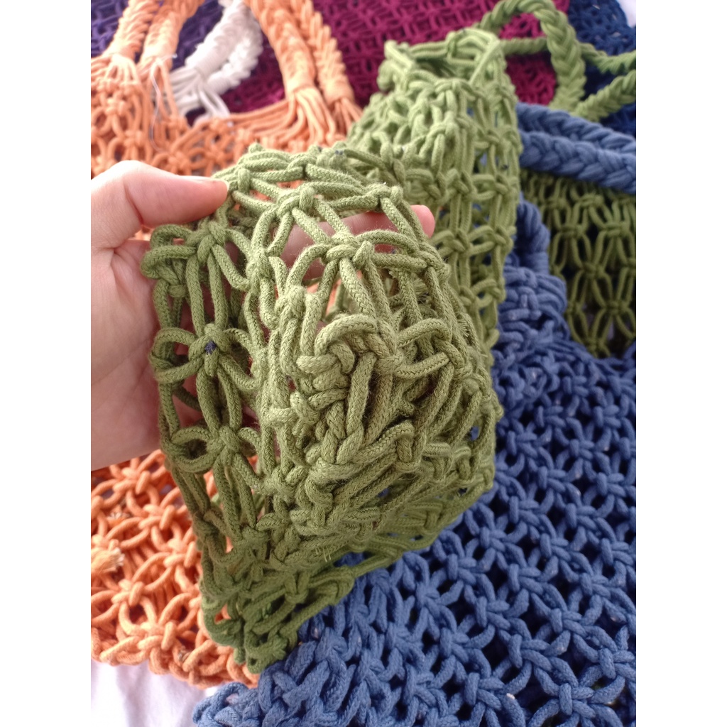 Túi lưới cá đi biển Macrame size L -  Kích thước: 38*40cm * Chiều cao tay cầm: 23cm