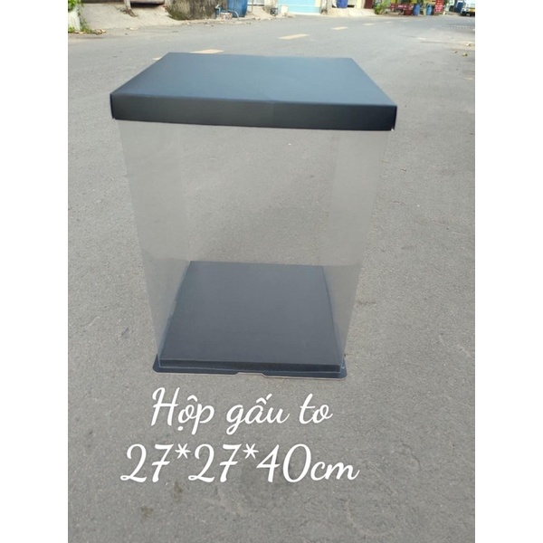 Hộp mica đựng gấu 2 nắp đen 15cm, 20cm, 40cm