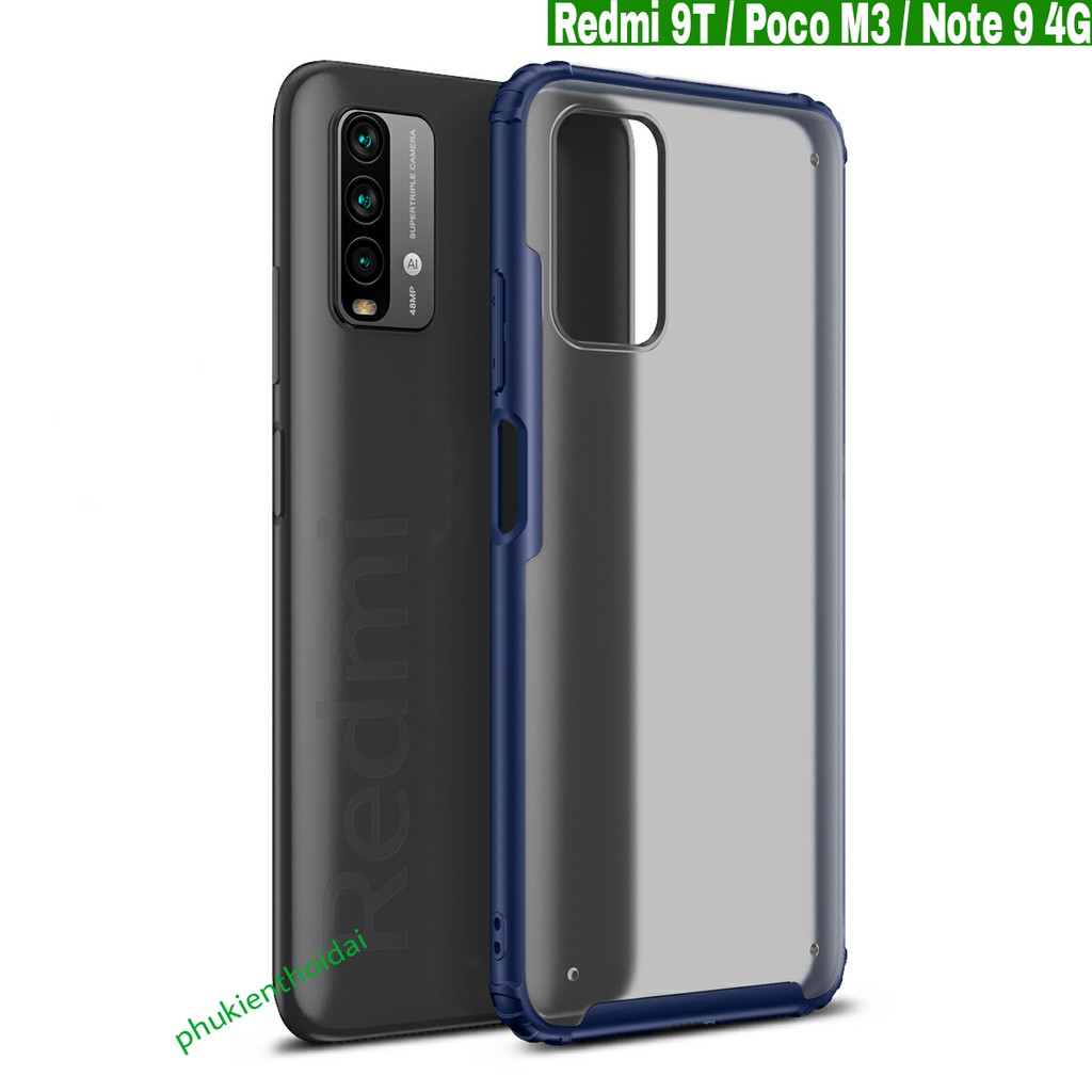 Ốp lưng Xiaomi Redmi 9T / Poco M3 / Note 9 4G 2021 dùng chung nhám mờ Ver 2 viền màu cao cấp