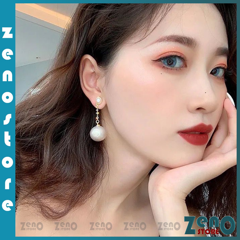 Khuyên tai ZenO bạc Ý KT11 phong cách Hàn Quốc, bông tai tua dài  bạc S925