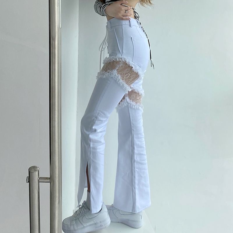 Quần jeans xẻ tà lưng cao phong cách Âu Mỹ cho nữ 2022