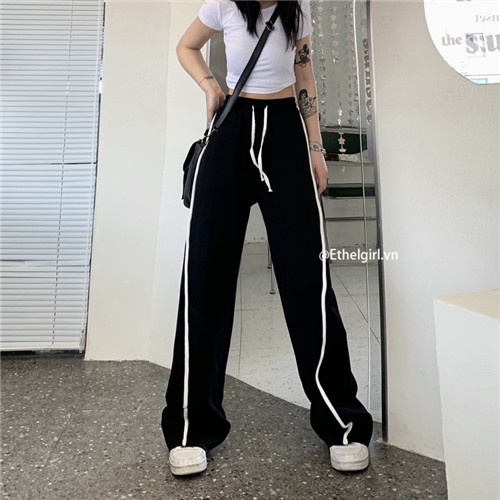 Quần ống rộng Họa Tiết Sọc Thời Trang Phong Cách Hàn Quốc Cho Nữ