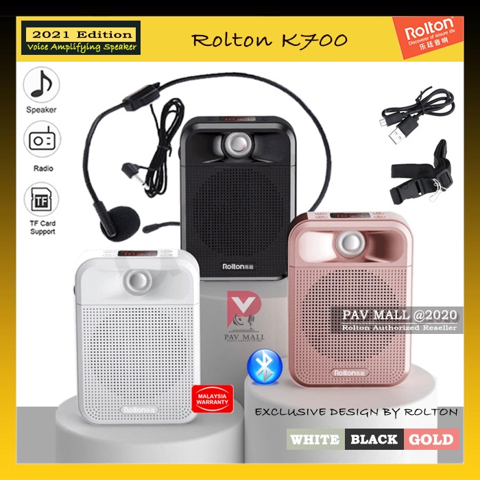 Loa trợ giảng Rolton K700, Micrô Bluetooth 5.0, Loa FM trợ giúp thầy cô giáo khuếch đại âm thanh khi giảng dạy trực tiếp