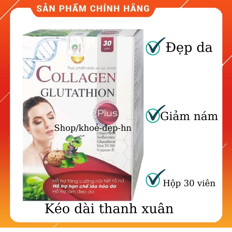 Viên uống đẹp da Collagen Glutathion Plus giúp tăng cường nội tiết tố, hết nám, sạm da, đẹp da – Hộp 30 viên đẹp