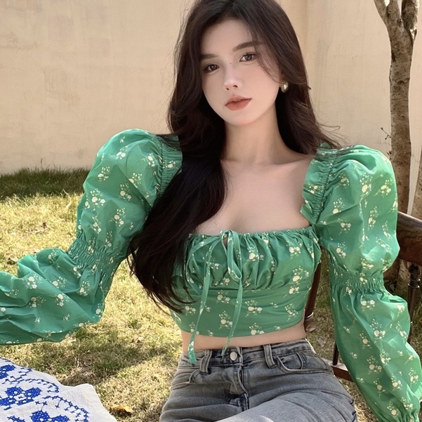 Áo Trễ Vai Tay Phồng Họa Tiết Hoa Thời Trang Cho Nữ | BigBuy360 - bigbuy360.vn