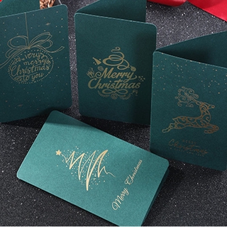 [New Arrival]Simple Green Series Postcard Creative Bronzing  Christmas Thanksgiving Message Card with Envelope