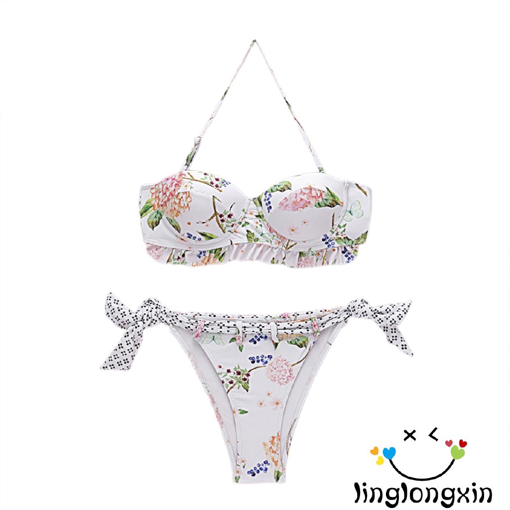 ❥A-❥-Women Floral Print Swimsuit Strap Top Thong Bikini Set | BigBuy360 - bigbuy360.vn