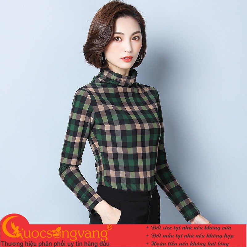 Áo thun cổ lọ mùa thu áo thun caro dài tay GLA309 Cuocsongvang