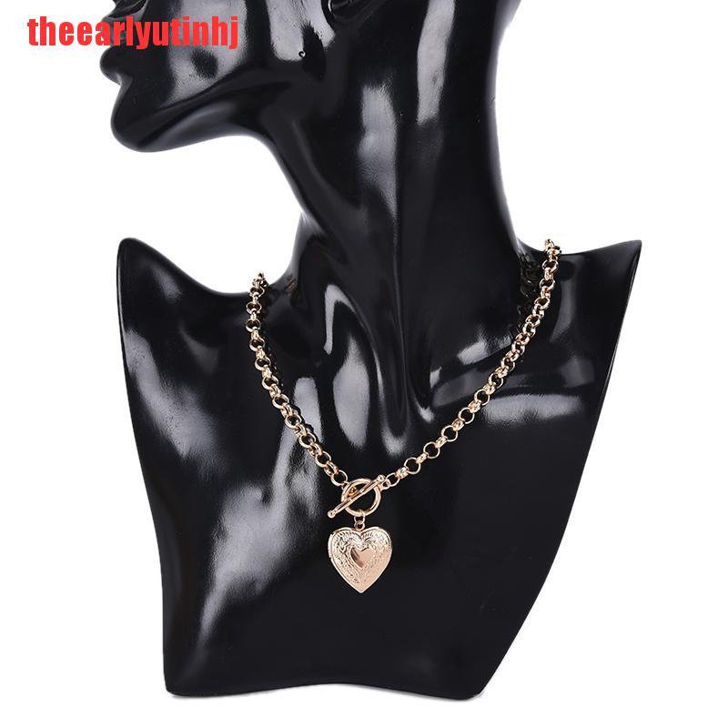 INHJ Fashion Heart Shaped Picture Frame Locket Pendant Necklace Charm Jewelry Gift