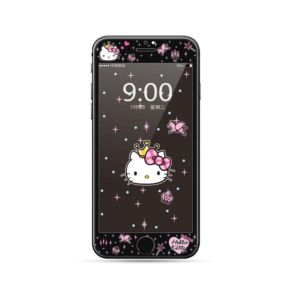 Kính cường lực toàn màn hình in hình Hello Kitty màu đen cho Iphone 7/8/6 plus/6s