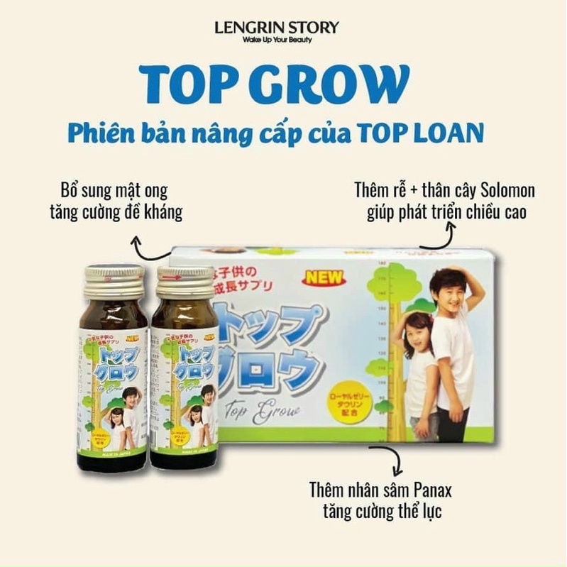 TOP GROW Vitamin Tăng Chiều Cao Cho Bé Nhật Bản - Hộp 10 chai