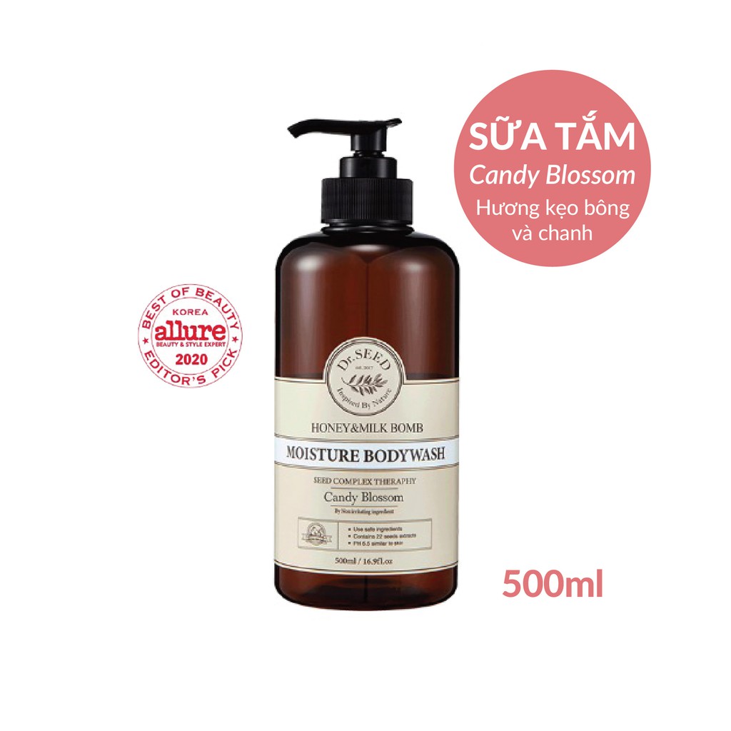 Sữa Tắm Trắng Da Toàn Thân DR SEED Honey &amp; Milk Bomb Moisture Bodywash Chiết Xuất Sữa, Mật Ong Hương Nước Hoa 500-1000ml