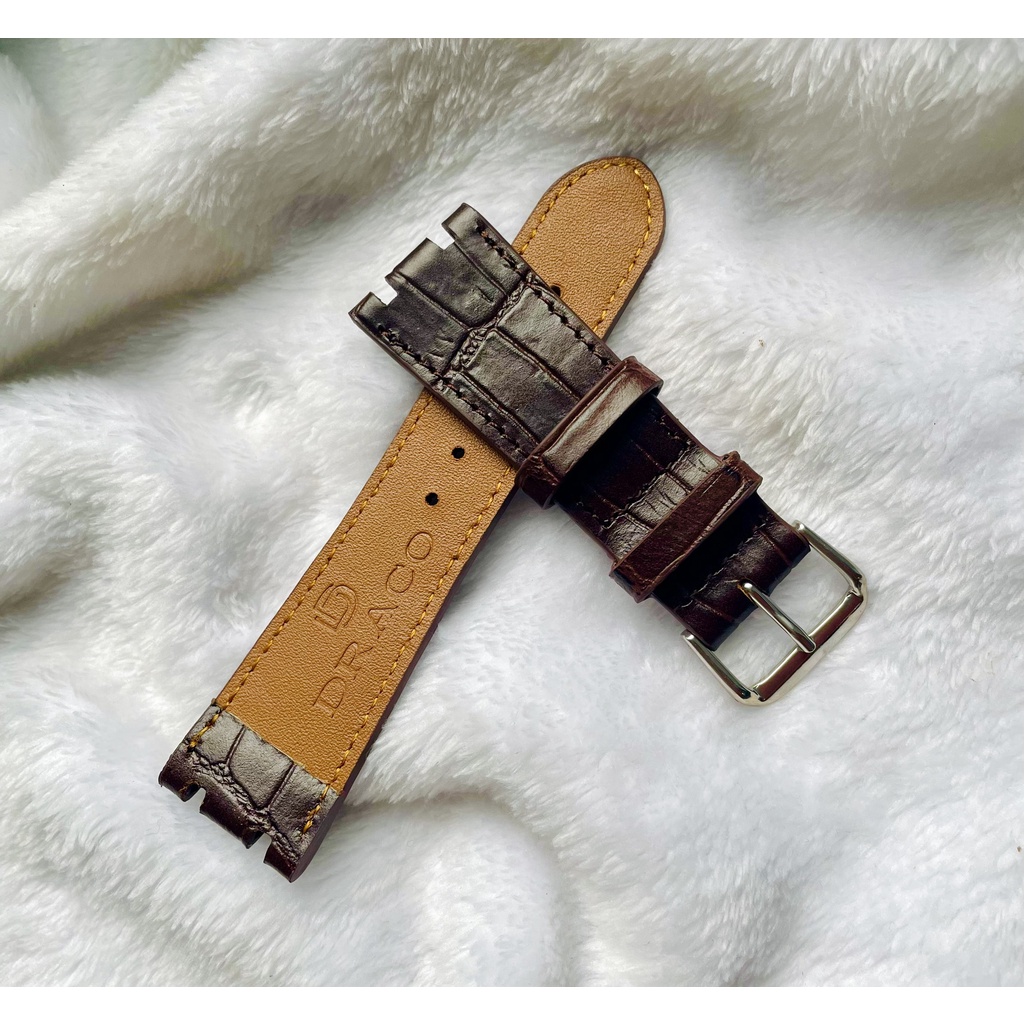 Dây da đòng hồ Draco DDDH06 màu nâu - size 25 nam [Tặng kèm khóa] chấy liệu da bò thật cao cấp dập vân cá sấu