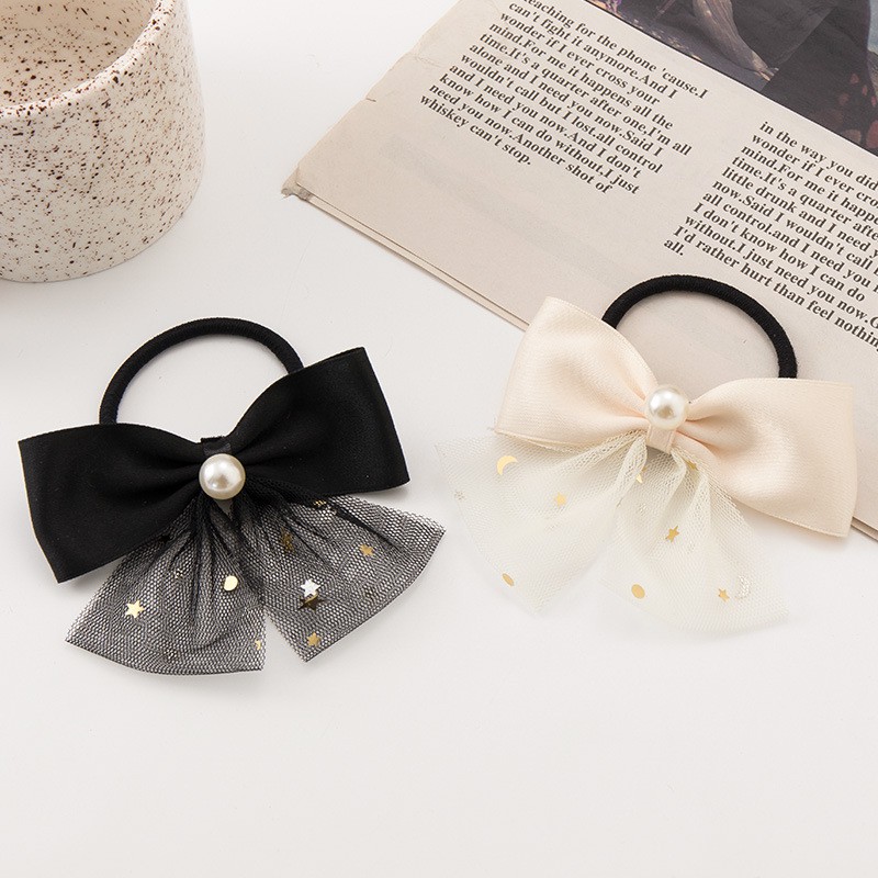 Dây Buộc Tóc Nơ Tiểu Thư Hàn Quốc Hai Màu Trắng Đen Xinh Xắn Mainia Shop